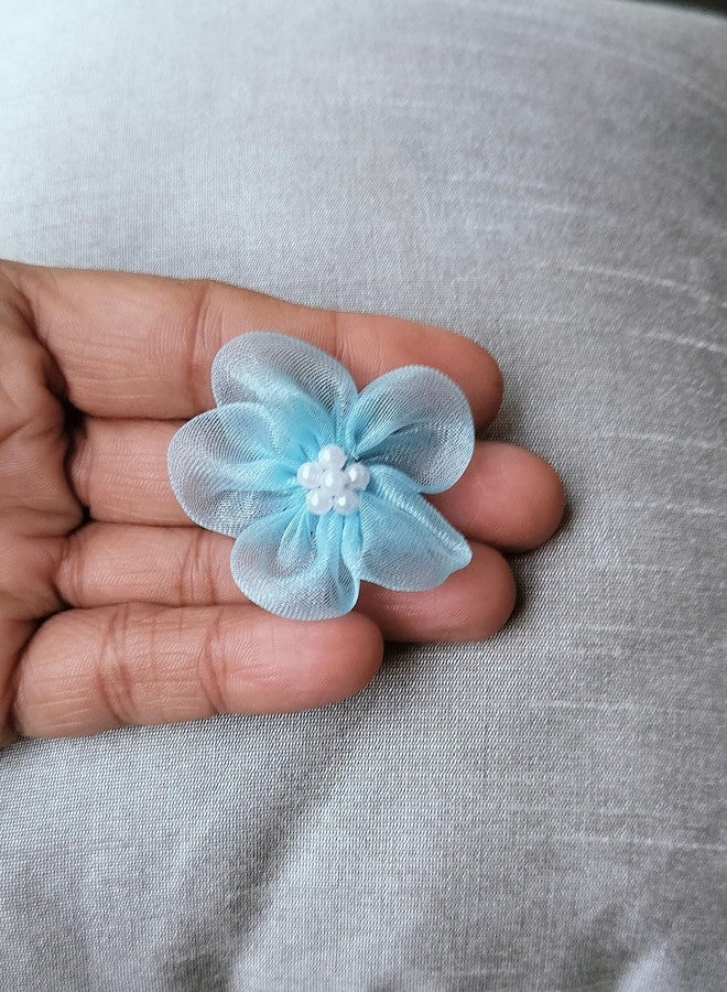 DaSync SYNC Blue Flowers Decoration Craft Pearl Patches for Clothes 25 Pieces Artificial Flower Blouse Hair Jewellery Imitation Dresses Dupatta Suits, Sarees Gowns - Image 2